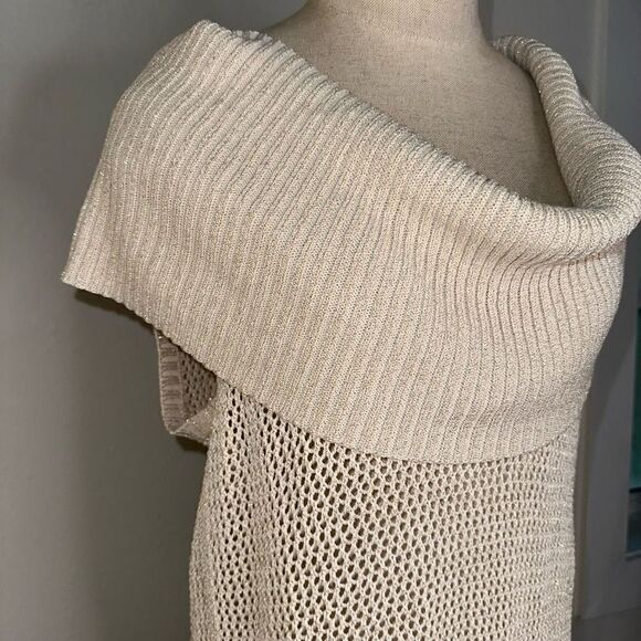 Cache Neutral Metallic Open Knit Sleeveless Sweater Silk Blend Womens Large - Picture 2 of 11